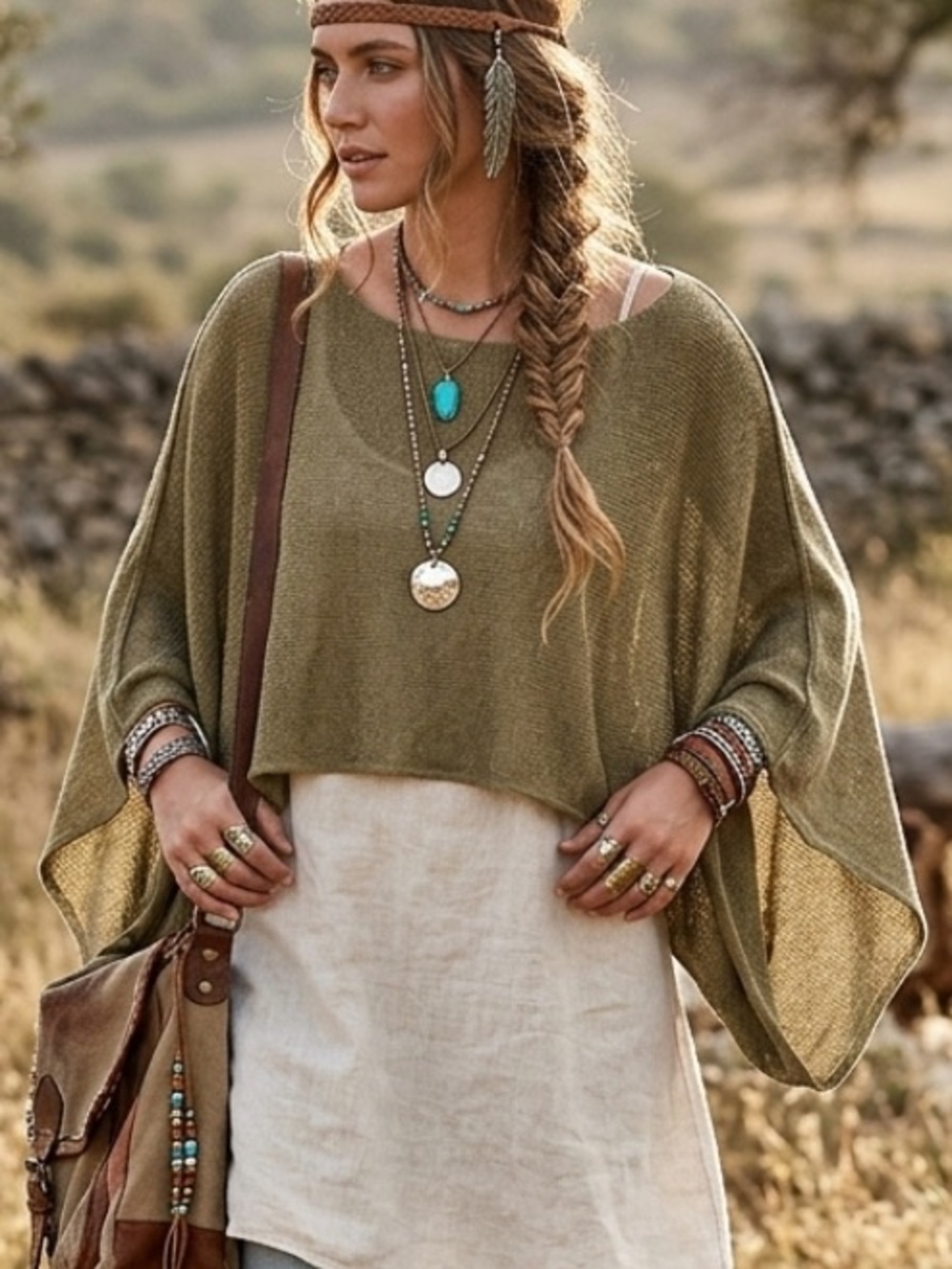 H&M Divided Olive Green Cropped Poncho Top Size Medium